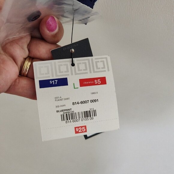 Liz Claiborne Shirt Blouse Women Size L Blue Long Sleeve Pockets Hidden Buttons - Picture 6 of 9